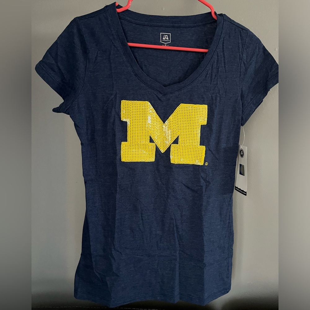 Michigan Sequin V Neck Tee